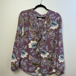 Chico’s Jacobean bouquet floral pleated blouse. Size 2. EUC.
